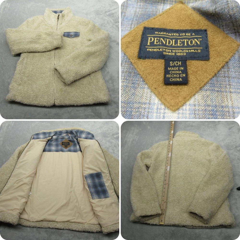 Pendleton Jacket Womens Small Cream Sherpa Fuzzy Fleece Insulated Full Zip